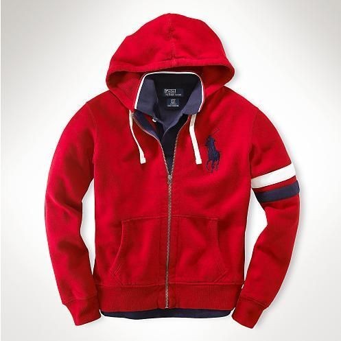 Men's Full-Zip Big Pony Fleece Hoodie in Red, ralph lauren factory,ralph lauren pants,reasonable sale price